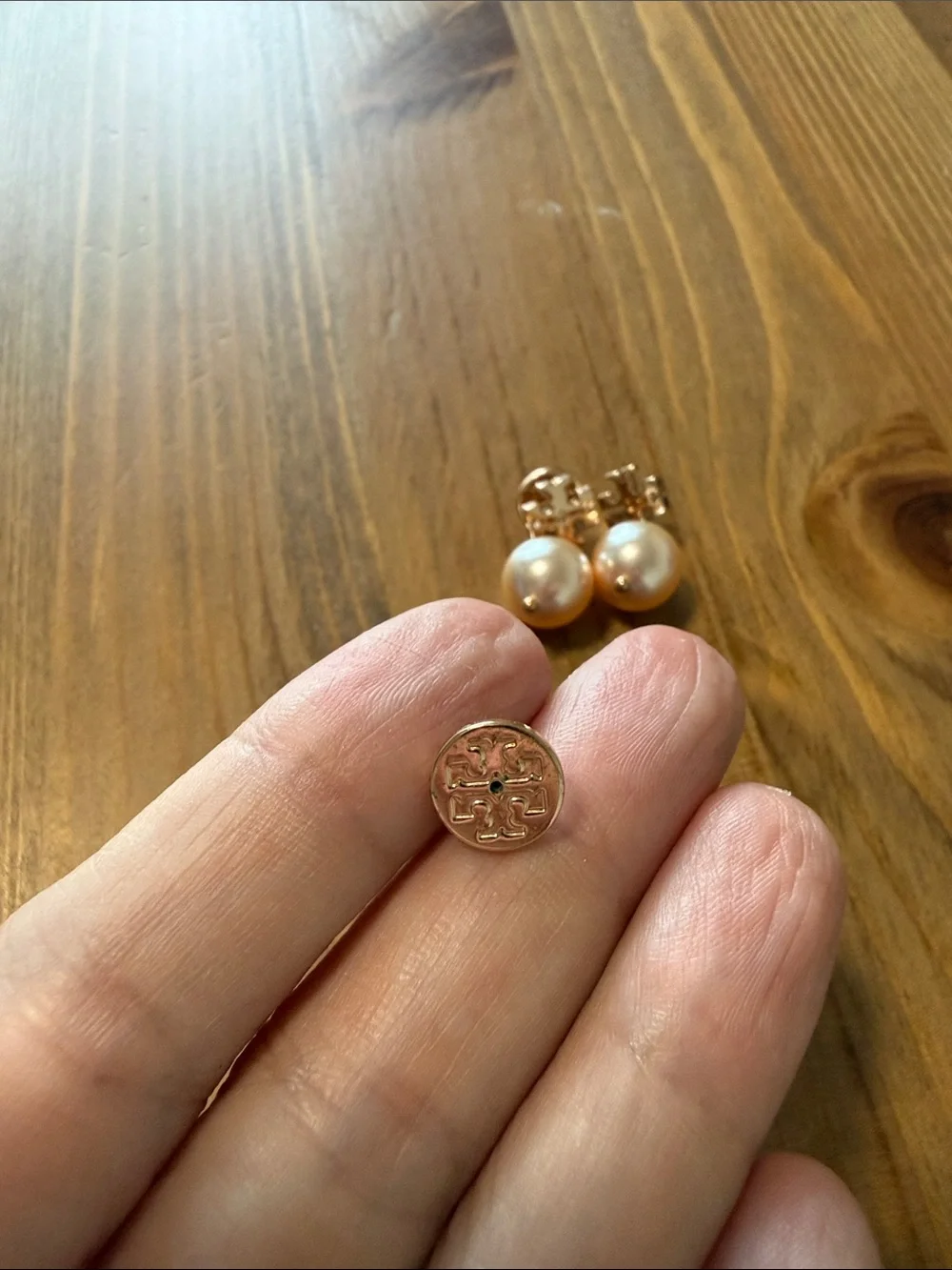 Tory Burch Gold-Tone Logo Pearl Drop Earrings - Cream